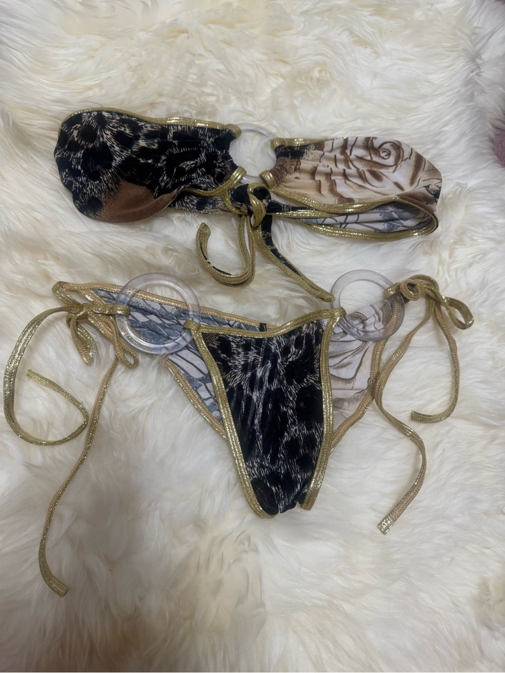New small animal print bikini festival rave raver dance gold lingerie y2k boho